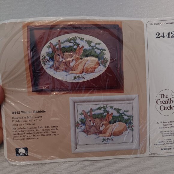 The Creative Circle Vintage Cross Stitch Kit Winter Rabbits Bunny Snow country - Picture 3 of 4